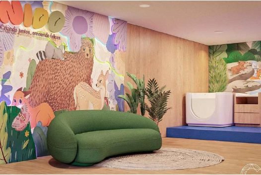 Espacio de Nido con la nueva identidad aplicada en el mural